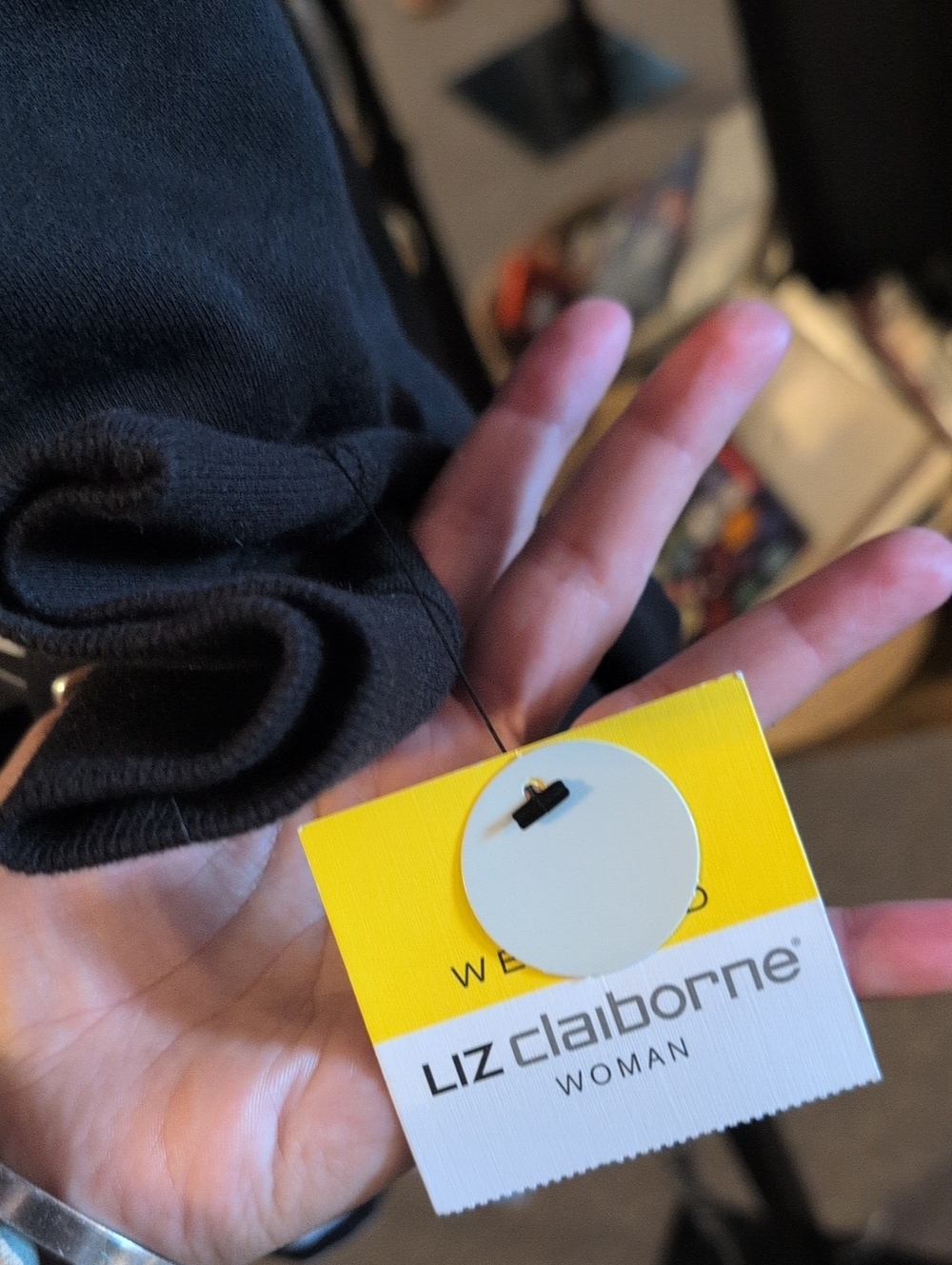 Liz Claiborne Black Hooded Zip Cardigan with White Stripes and Red Accent - Picture 2 of 7